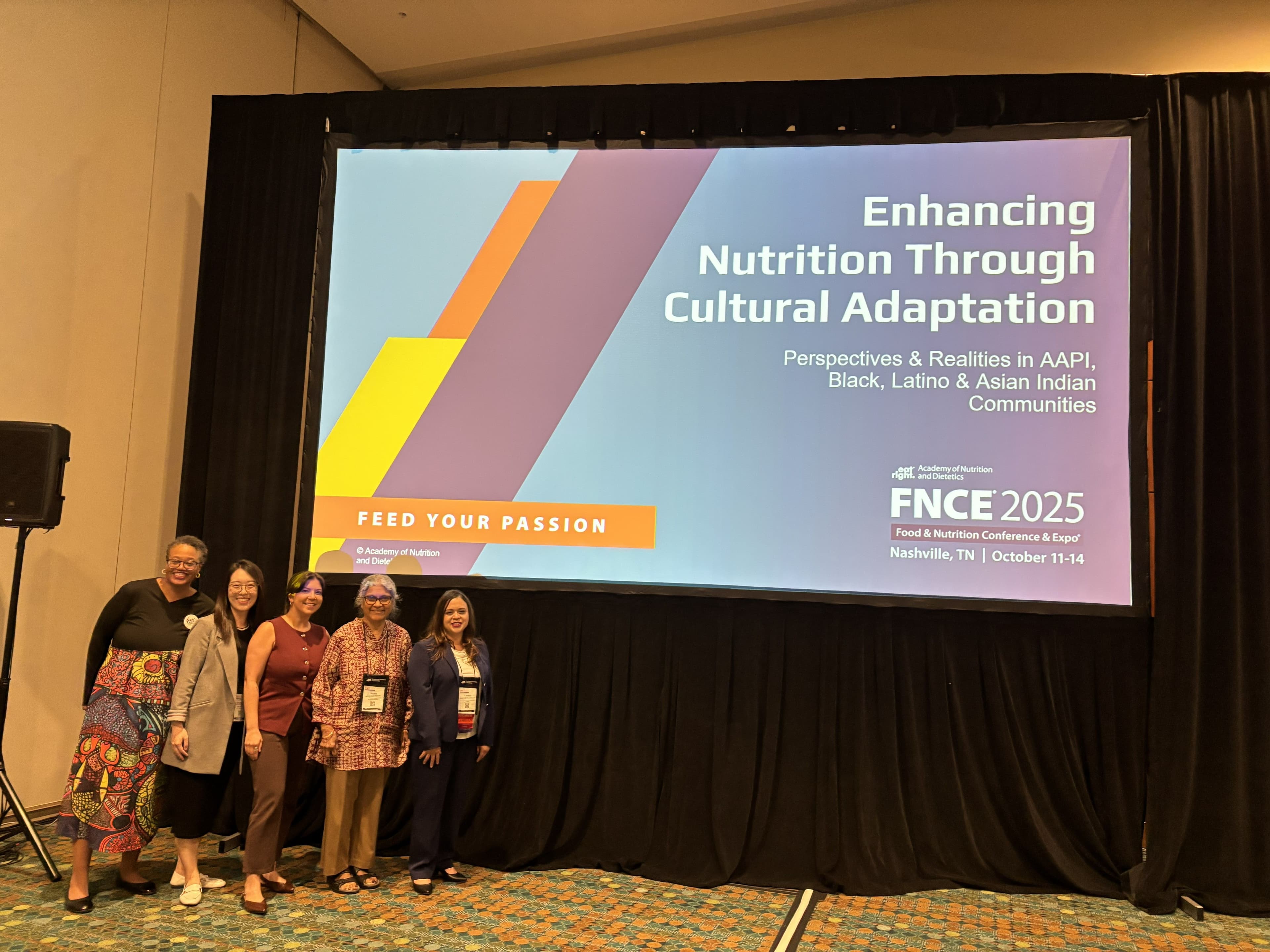 Five presenters standing together after an FNCE 2025 cultural nutrition session