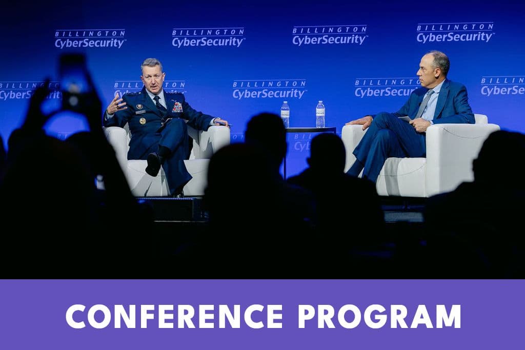 Cybersecurity leaders speaking on stage at the Billington summit