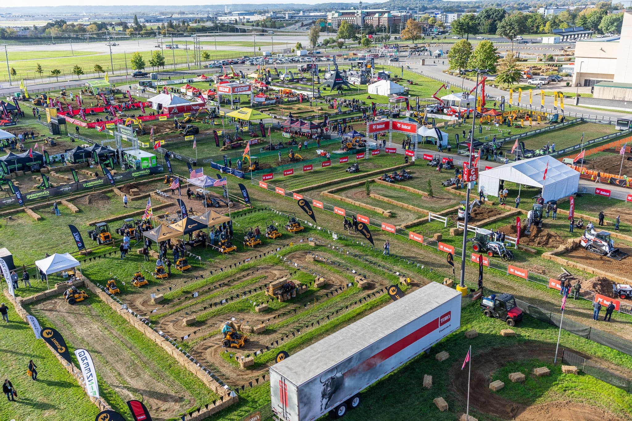 Aerial view of the Equip Exposition 2025 Outdoor Demo Yard with equipment test courses