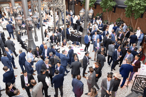 ALSC Global attendees using B2Brain lead capture during outdoor networking