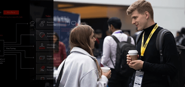 Two attendees speaking at the ODSC AI Expo