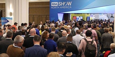 Crowd entering the exhibit hall under the ISSA Show North America banner, 2023 edition