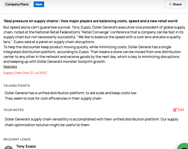 Dollar General account intel about their unique distribution platform that aids their supply chain efficiency.