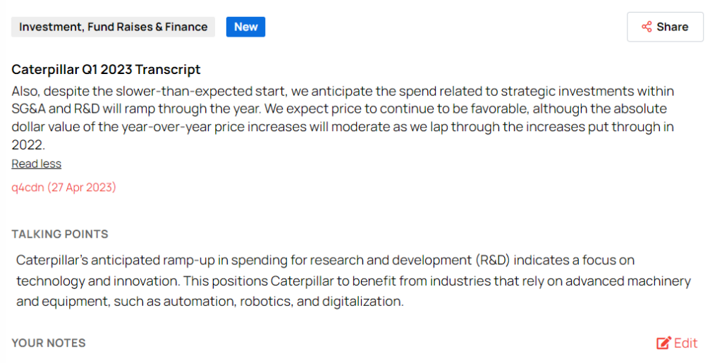 Caterpillar Q1 2023 robotics automation digitzation