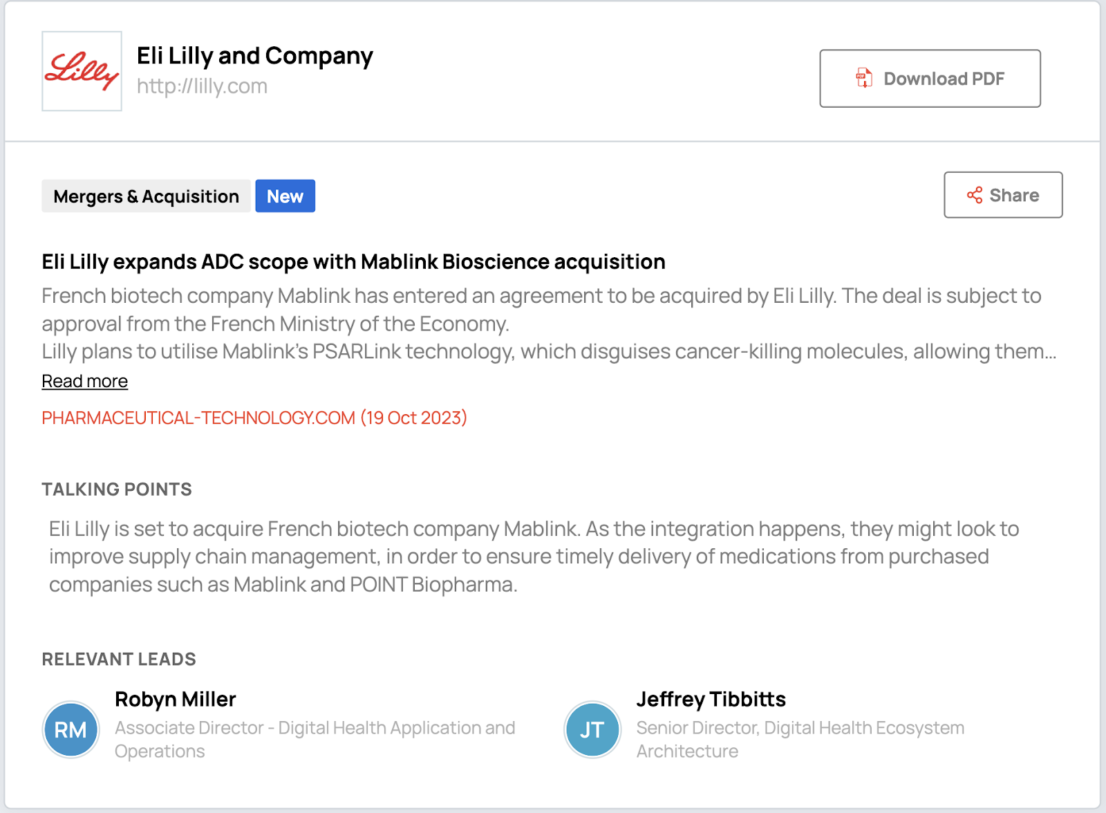 Eli Lilly's acquisition of Mablink Bioscience is an example of how insights from the company help you engage them better